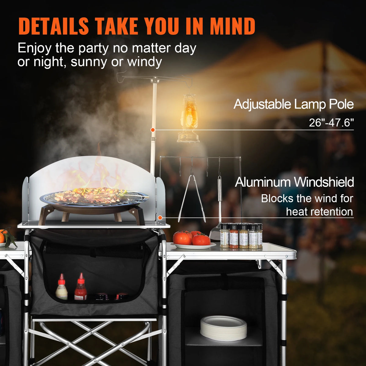Folding Camping Kitchen Table with Windscreen & Storage Rack Folding Camp Kitchen Table Vue