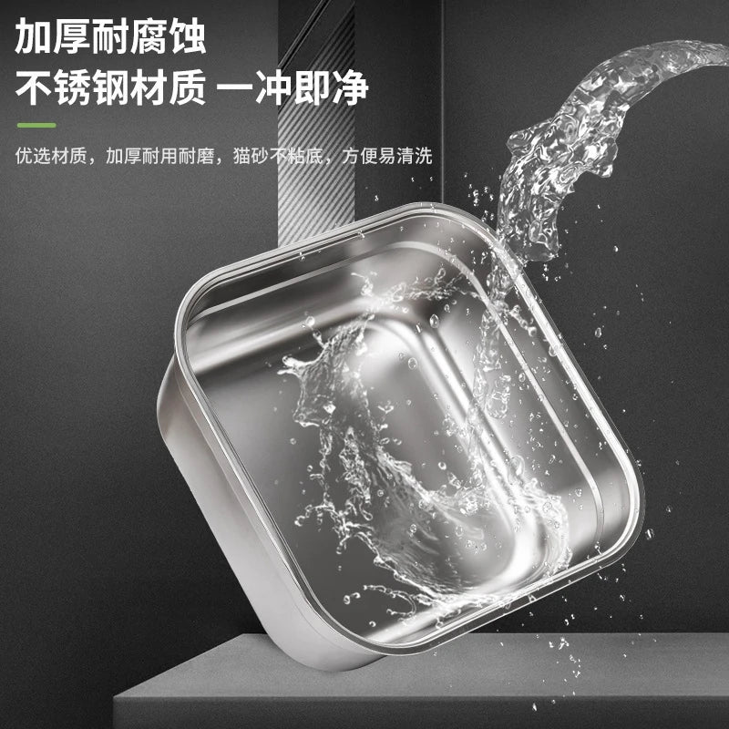 Large Covered Stainless Steel Cat Litter Box Easy To Clean Anti Splash With Scoop For Apt Owners And Indoor Pets Hygienic Gift Vue