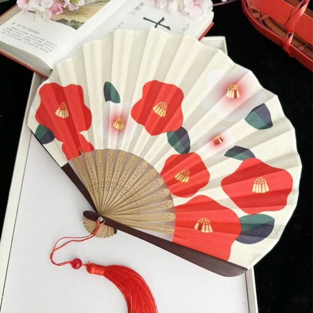 Cute Retro Folding Fan Japanese Style Shell Shape Handmade Fan Cartoon with Tassels Decorative Fan Cultural Gift Vue Style 3