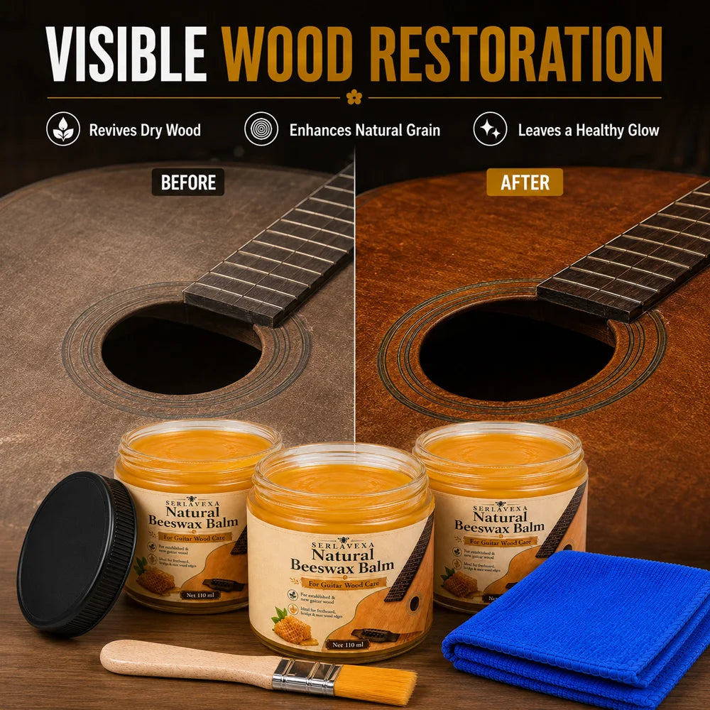 SERLAVEXA Acoustic Guitar Wood Care Natural Beeswax Polish Bridge Fretboard Restorer Instrument Maintenance Kit Accessories Vue