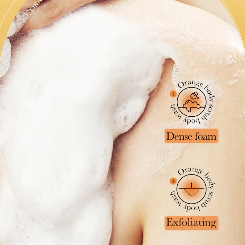 300ml Orange Body Scrub Shower Gel, a Cleansing Body Wash Containing Fresh Orange Extract, Citrate Salts, and Other Skin Care Ingredients. the Fine Scrub Particles Deeply Cleanse Skin Impurities and Dead Skin Cells, While Hyd Vue