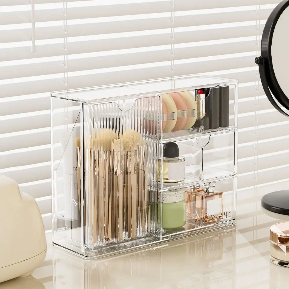 Plastic Cosmetic Storage Box Transparent Dust-Proof Cosmetic Display Case with Drawers Large Capacity Makeup Storage Container Vue