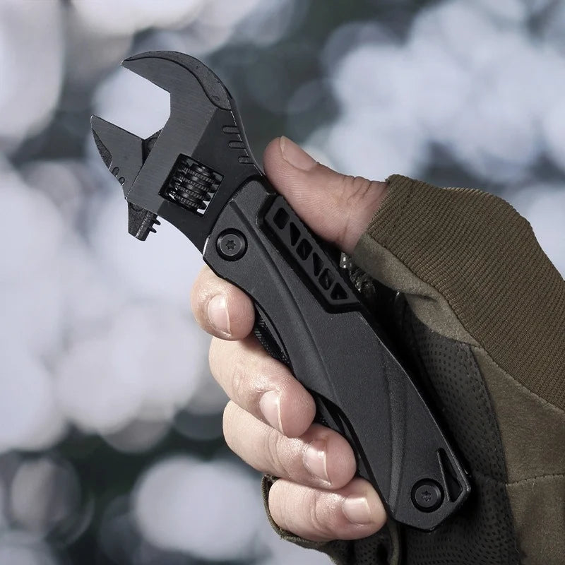 Outdoor camping multi-function wrench pliers, multi-purpose movable wrench folding knife saw EDC wrench combination tool Vue