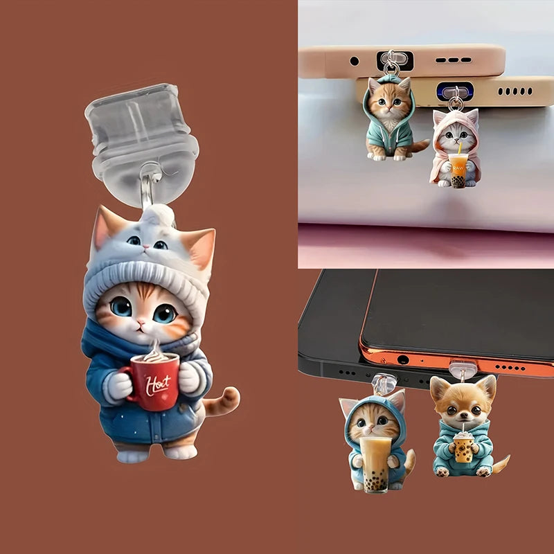 Cute 2D Cat Phone Anti Dust Cap Charge Port Plug For IPhone Type C Dust Protection Stopper Accessorie Vue