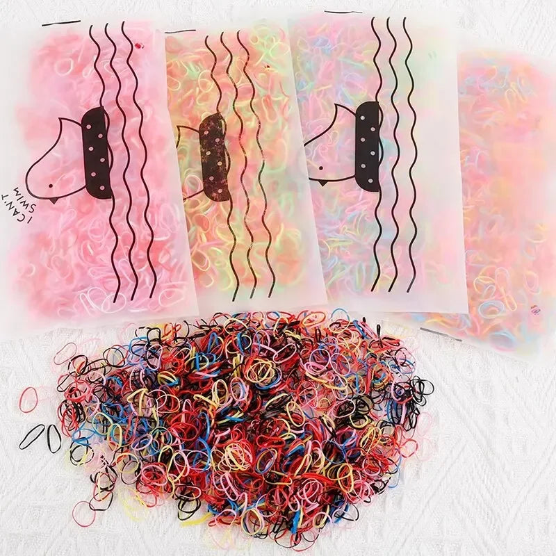 1000Pcs Hair Bands Hair Accessories Elastic Colorful Disposable Girls Rubber Band Kids Ponytail Holder Headband Children Vue