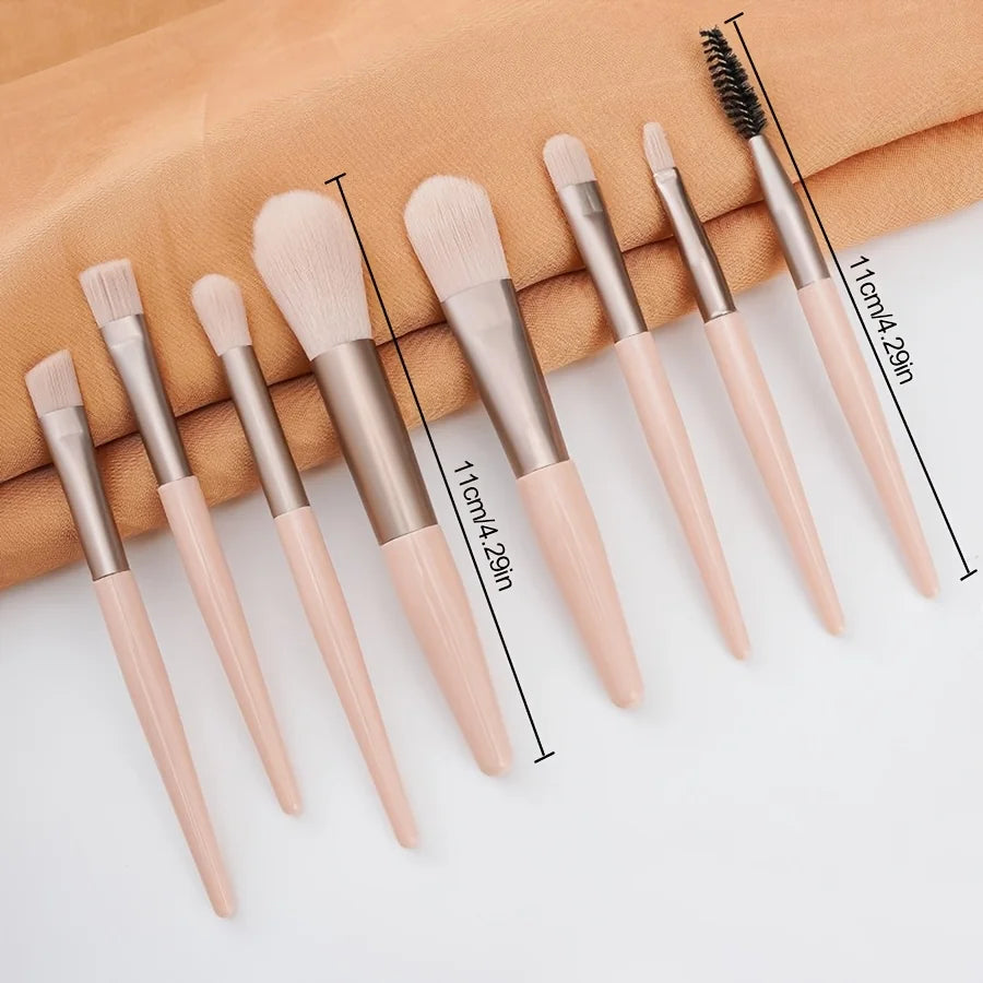 8PCS Makeup Brush & 2 Sponge Set - Vegan Soft Bristles for Foundation/Blush/Eyeshadow, Travel & Home Use Vue
