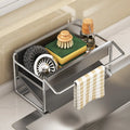 Carbon Steel/Stainless Steel Kitchen Sink Rack Self Drain Space Saving Sponge Holder Auto Drain Tray Suction Cup Dish Soap Rack Vue Style 3