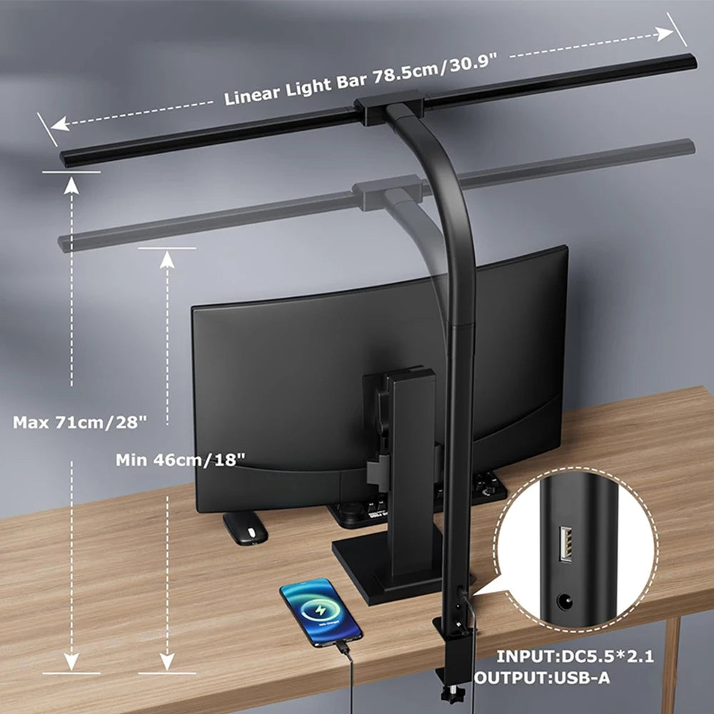 Modern Double Head LED Clip Desk Lamp Stepless Dimmable Architect Task Light Home Reading Office Eye-Caring Computer Desk Lamp Vue