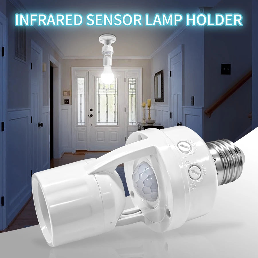 E27 Bulb Holder with PIR Motion Sensor E27 Lamp Base Socket Converter Smart Light Switch Infrared Body Human Detector AC100-240V Vue