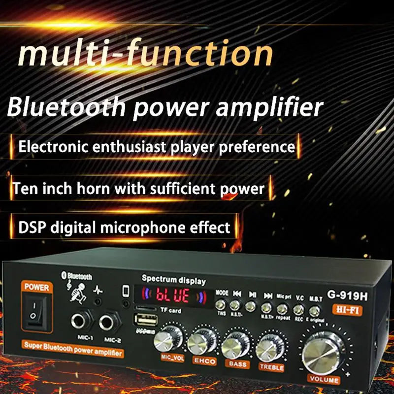 G919H 1000W Home Car Power Amplifiers 2 Channel Bluetooth Surround Sound FM USB Remote Control Mini HIFI Digital Stereo Amp Vue
