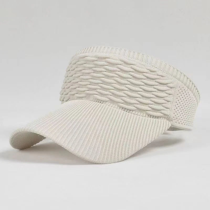 Summer Anti-UV Sun Hat Women Empty Top Hat Travel Beach Outdoor Sports Visor Cap Knitted Baseball Hat Vue Beige
