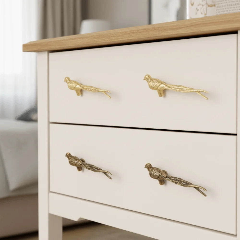 Trendy Retro Longtail Bird Brass Handle Vintage Single Hole Cabinet Door Knobs Gold Push-pull Wardrobe Drawer Pulls Cupboard Vue