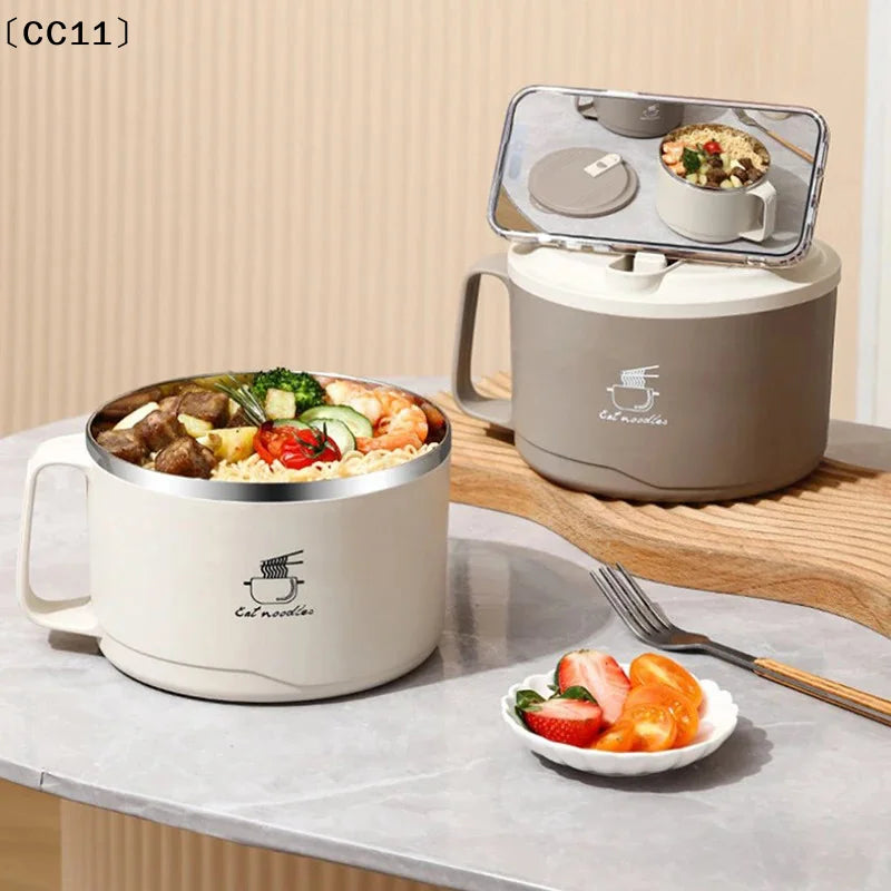 304 Stainless Steel Foam Bowl Large Capacity Double-Layer Anti-Scald Lunch Box With Tableware/Lid Can Drain Ramen Bowl〔CC11〕 Vue
