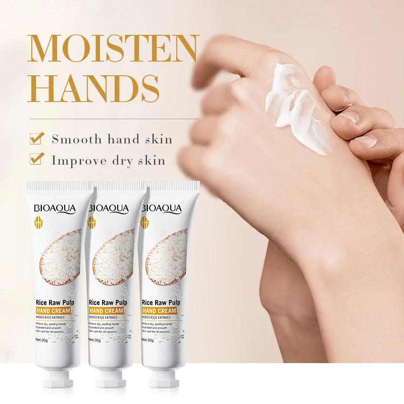 Rice Raw Pulp Hand Cream, Moisturizes and Replenishes Moisture, Cares for the Hands, Helps Improve Dry and Rough Skin, and Makes the Hands Soft, Delicate, and Smooth. Vue