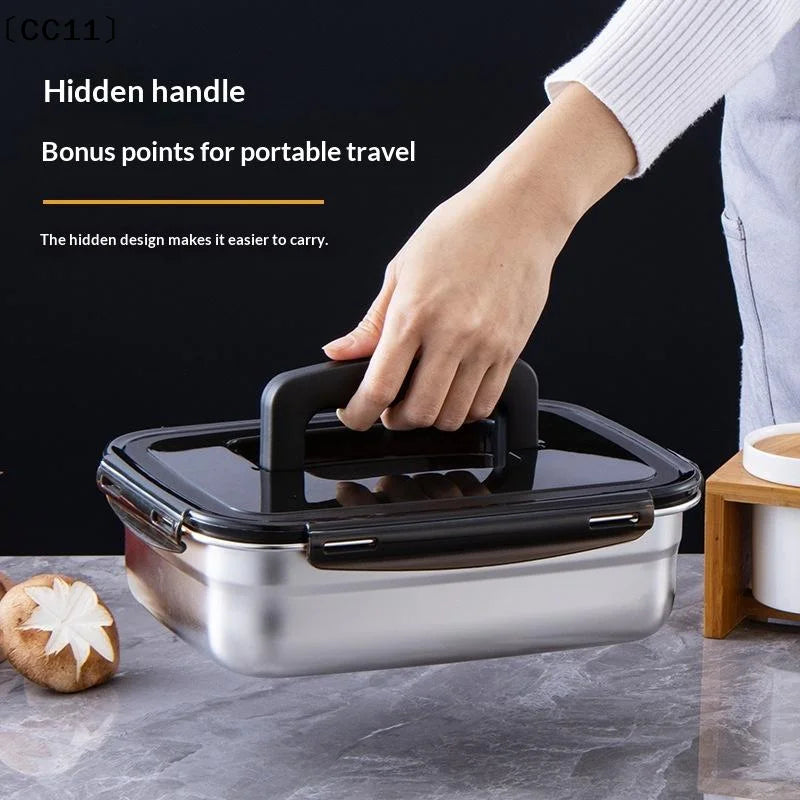 Stainless Steel Food Container Fresh Keeping Box Sealed Lid Crisper