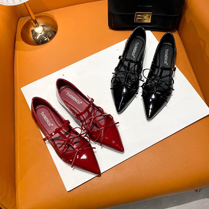 Women's Pointed Toe Bow Mary Jane Flat Shoes | Slip-On Flats Mary Jane Flats Vue