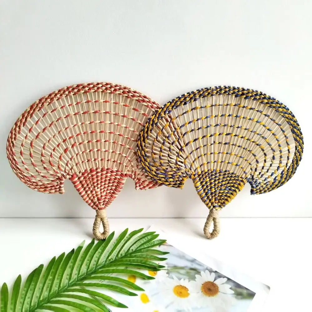 Colorful Hand-woven Straw Fan Bohemian Anti-Mosquito Hand Braided Fan Lightweight Large Cattail Fan Home Decoration Vue