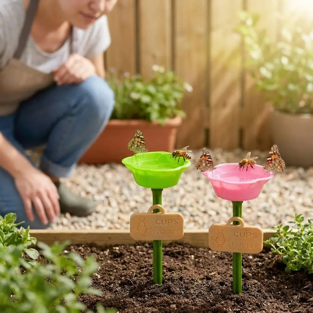 Flower Shaped Bee Watering Station Weatherproof Colorful Wild Bees Water Bowl Rust-resistant UV Resistant Pollinator Feeder Vue