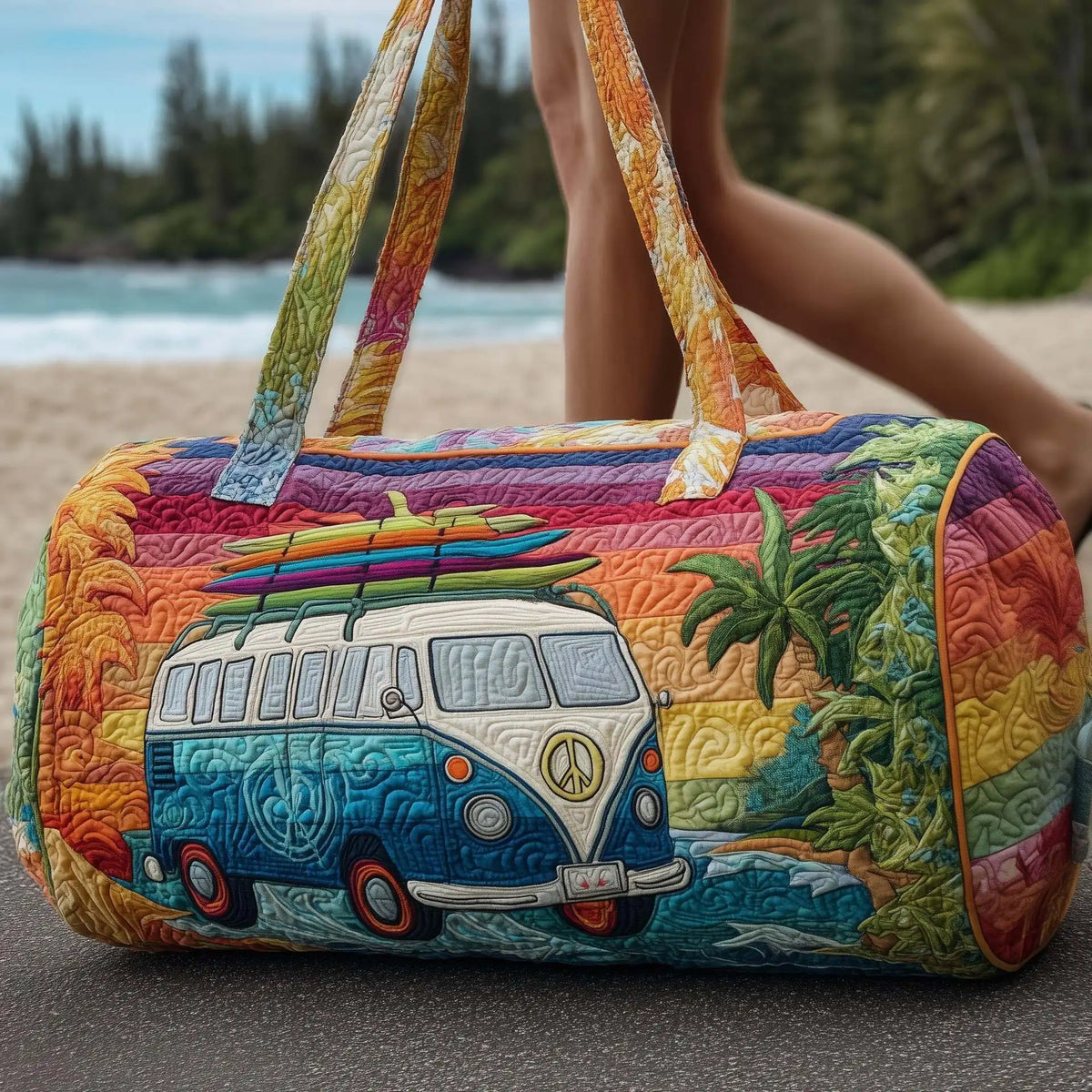 Women 3D Quilting Craft Travel Duffel Bag Fashion Sun Mountain Forest Vue A20