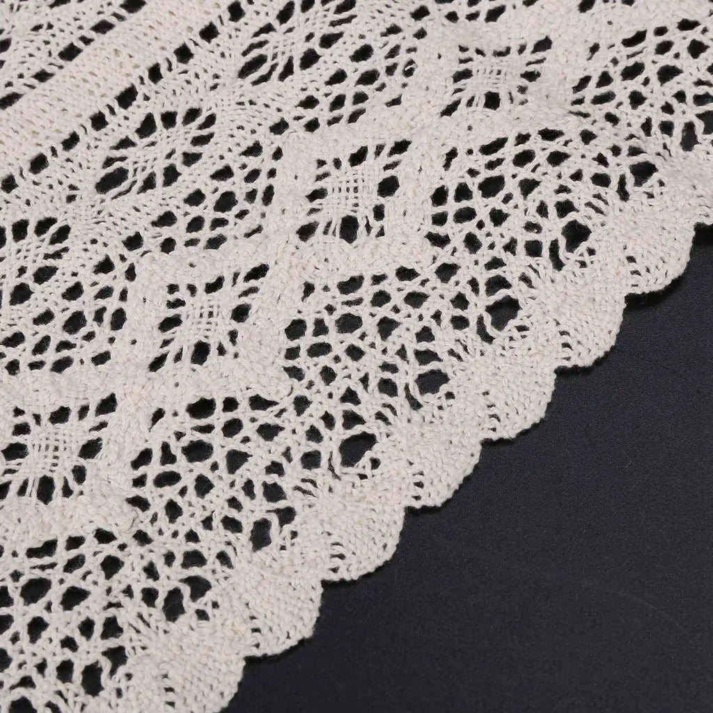 ABKW-4X Elegant Cream Crochet Lace Macrame Table Runner With Tassels For Rustic Wedding Decoration And Farmhouse Table Decor Vue