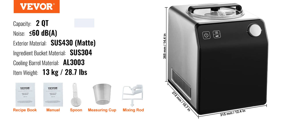 SucceBuy Upright Automatic Ice Cream Maker with Built-in Compressor 2 Quart No Pre-freezing Fruit Yogurt Machine 4 Modes Vue 2QT United States