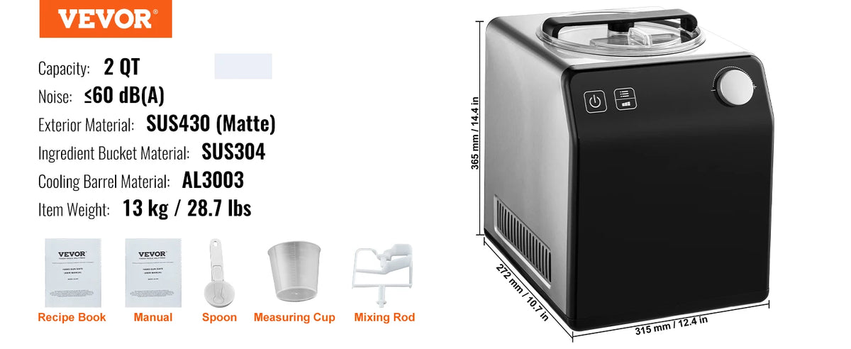 SucceBuy Upright Automatic Ice Cream Maker with Built-in Compressor 2 Quart No Pre-freezing Fruit Yogurt Machine 4 Modes Vue 2QT United States