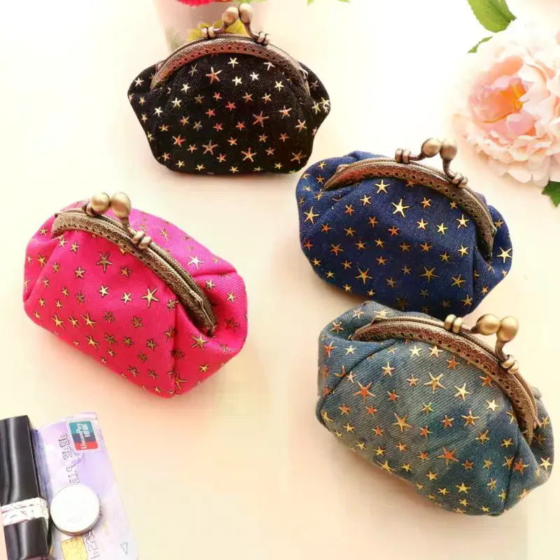 Denim Star Coin Purse for Women Mini Wallet with Buckle Card Holder Small Pocket Purse Everyday Use Vue