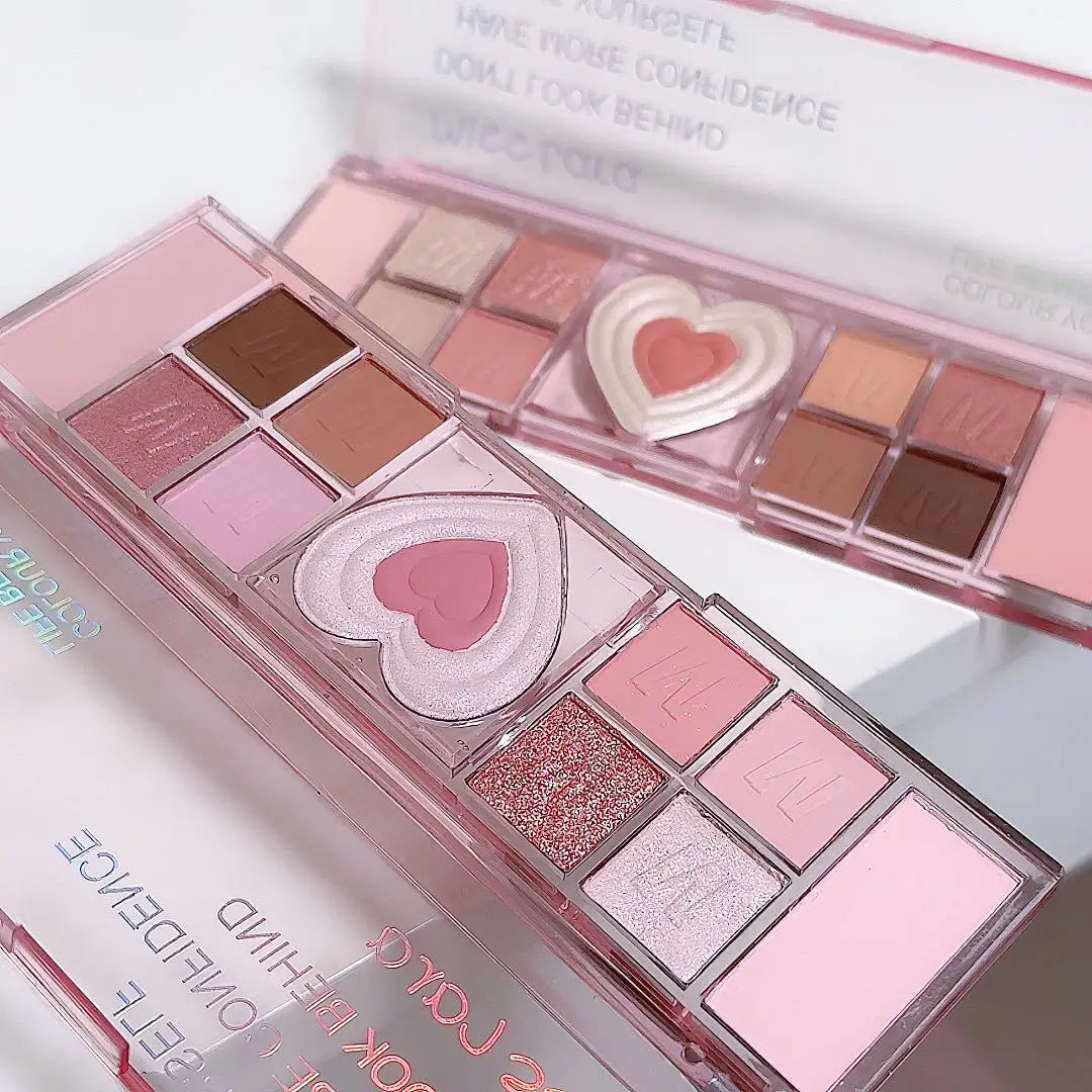 12Colors Love Heart Pink Eyeshadow Palette Natural Cool Tone Low Saturation Matte Eye Shadow Pallet Brown Korean Makeup Cosmetic Vue