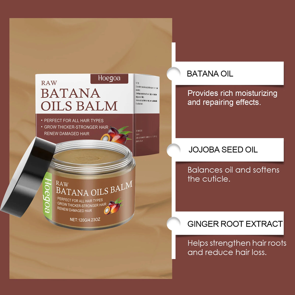 Hoegoa Batana Hair Nourishing Balm Improve Silky Thicker Curly Smoothing Frizz Repair Damaged Increase Growth Hair Conditioner Vue