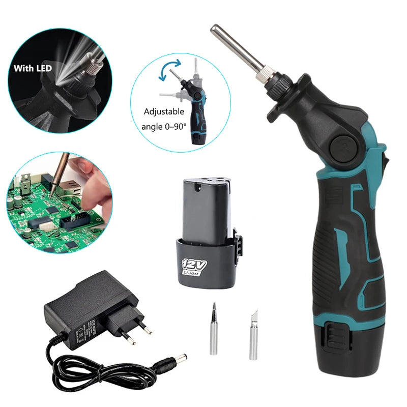 12V Lithium-Ion Electric Soldering Iron Adjustable Angle 0–90° Portable Constant-Temperature Solder Gun Welding Tools EU Plug Vue