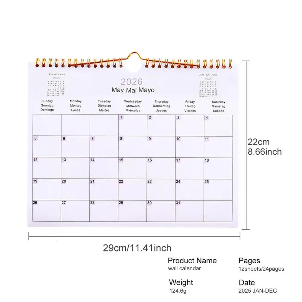 2026 Wall Calendar 12-Month Multilingual Coil Planner Modern Decorative Planner for Home, Office, School & Dorm Room Decor Vue A
