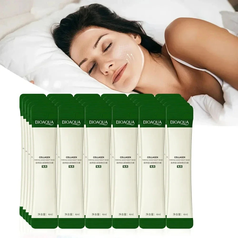 4ml*20 Strips of Bioaqua Collagen Sleeping Mask, Skin Care Moisturizing, Brightening and Firming Mask, Leaving Skin Delicate and Smooth Vue