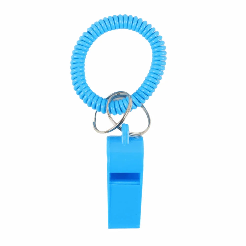 10Pcs Loud Crisp Sound Spring Wristband Whistle Colorful Plastic Sport Whistle Durable Emergency Referee Whistle Sports Training Vue Blue