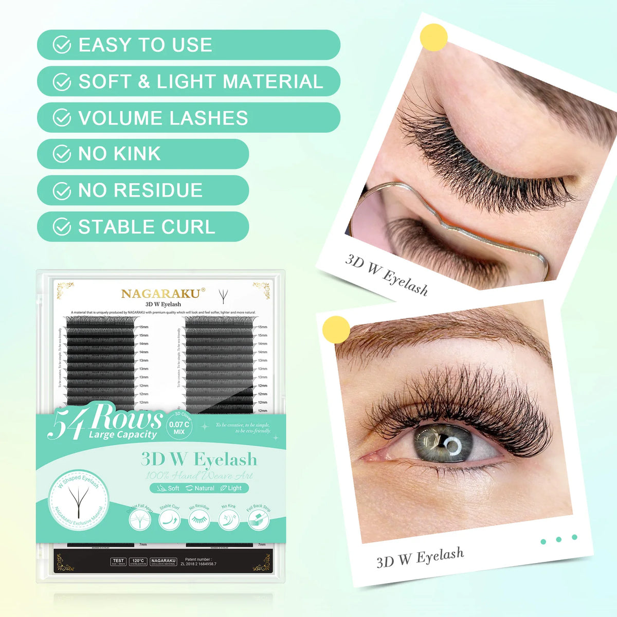 NAGARAKU 8640fans 3D/4D/5D W Shape 54 Rows Natural Soft Light Hand Woven Fans Automatic Flower False Eyelashes Extensions Vue