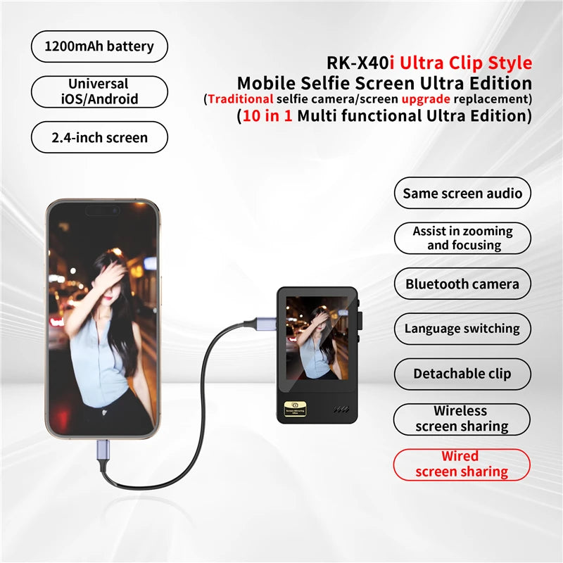 Smartphone Wireless Magnetic Monitor Screens Device Rear Camera Selfie for Phone Vlog Live Stream Video Recording Screen Phone Vue