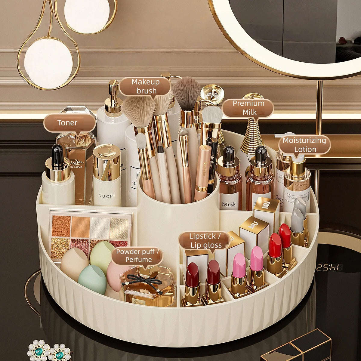 Rotating Cosmetic Storage Box Multi - compartment Organizer for Lipsticks Eyebrow Pencils Brushes Bathroom Skincare Storage Vue