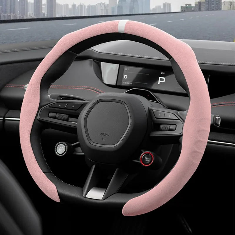 Fashion Suede Car Steering Sheel Cover For Opel OPCline ASTRA CORSA INSIGNIA MOKKA VECTRA Tigra Adam Combo Zafira Vivaro Cross Vue Pink