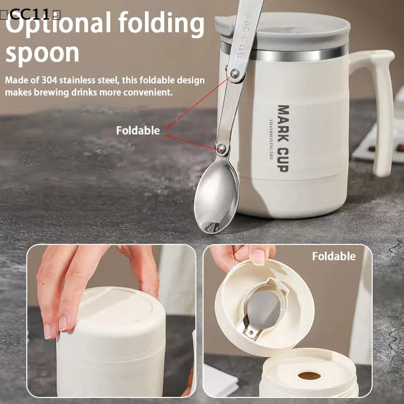 Thermal Coffee Mug Spoon Double Wall Stainless Steel Cold Water
