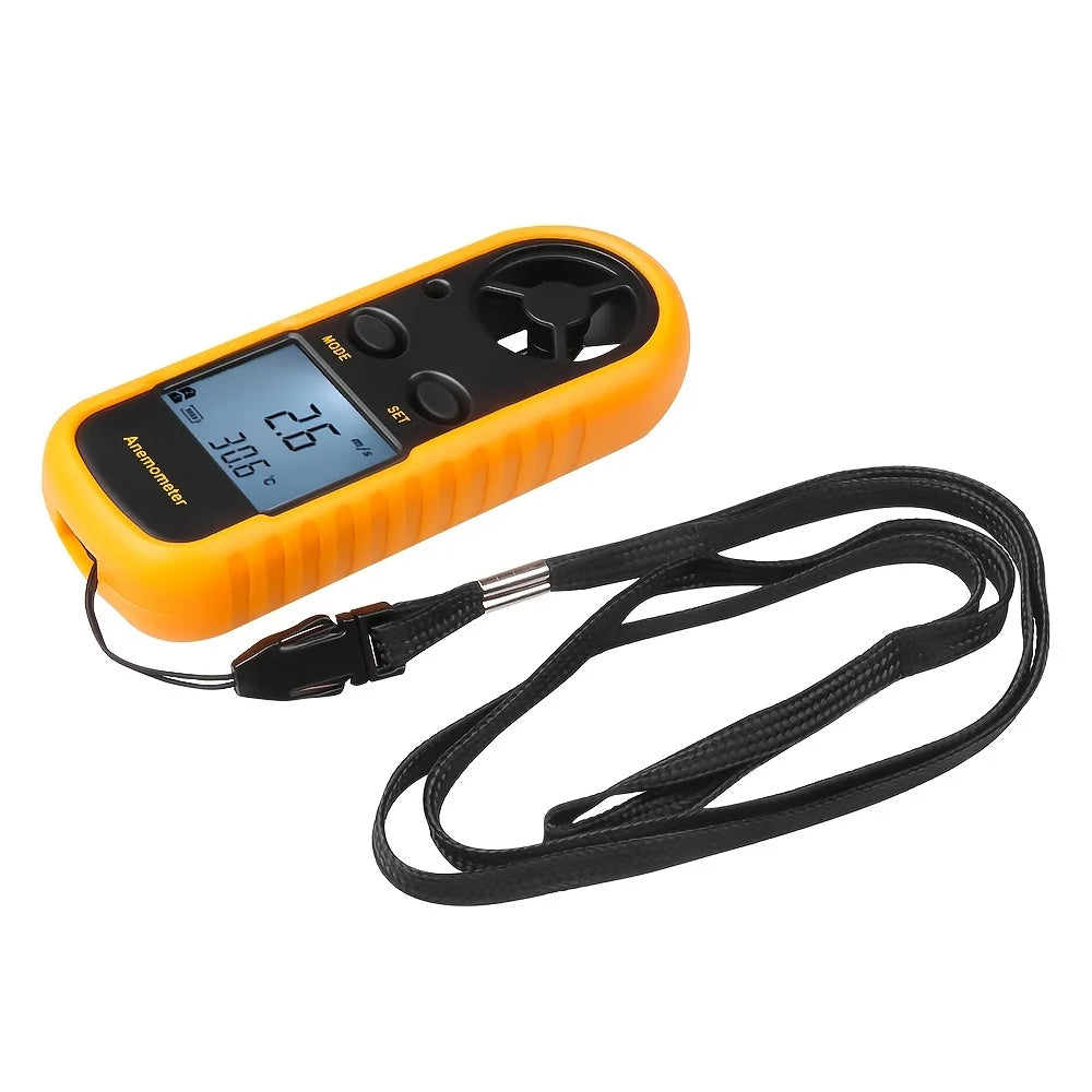Mini Wind Speed Meter Digital Anemometer 0-30m/s Air Velocity Airflow -10°C ~ 45°C Temperature Tester with LCD Backlight Lanyard Vue Gold