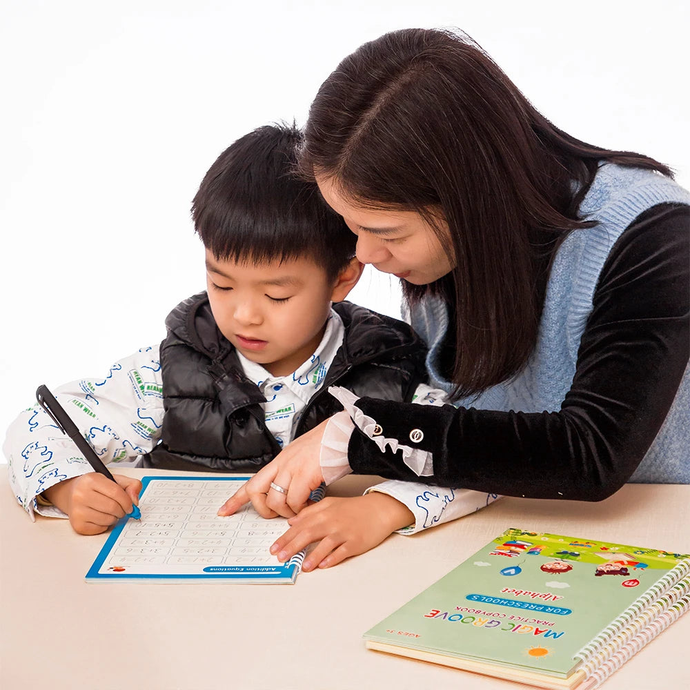 4PCS Reusable Magic Practice Copybook Kids Grooves Calligraphy Handwriting Learning Preschool Tracing Book with Pen for Students Vue