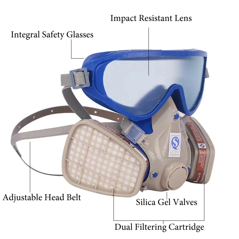 Multi-Function Gas Dust Mask With Safety Glasses Gas Respirator Filters Work Safety For Painting Pesticide Spraying Woodwork Vue