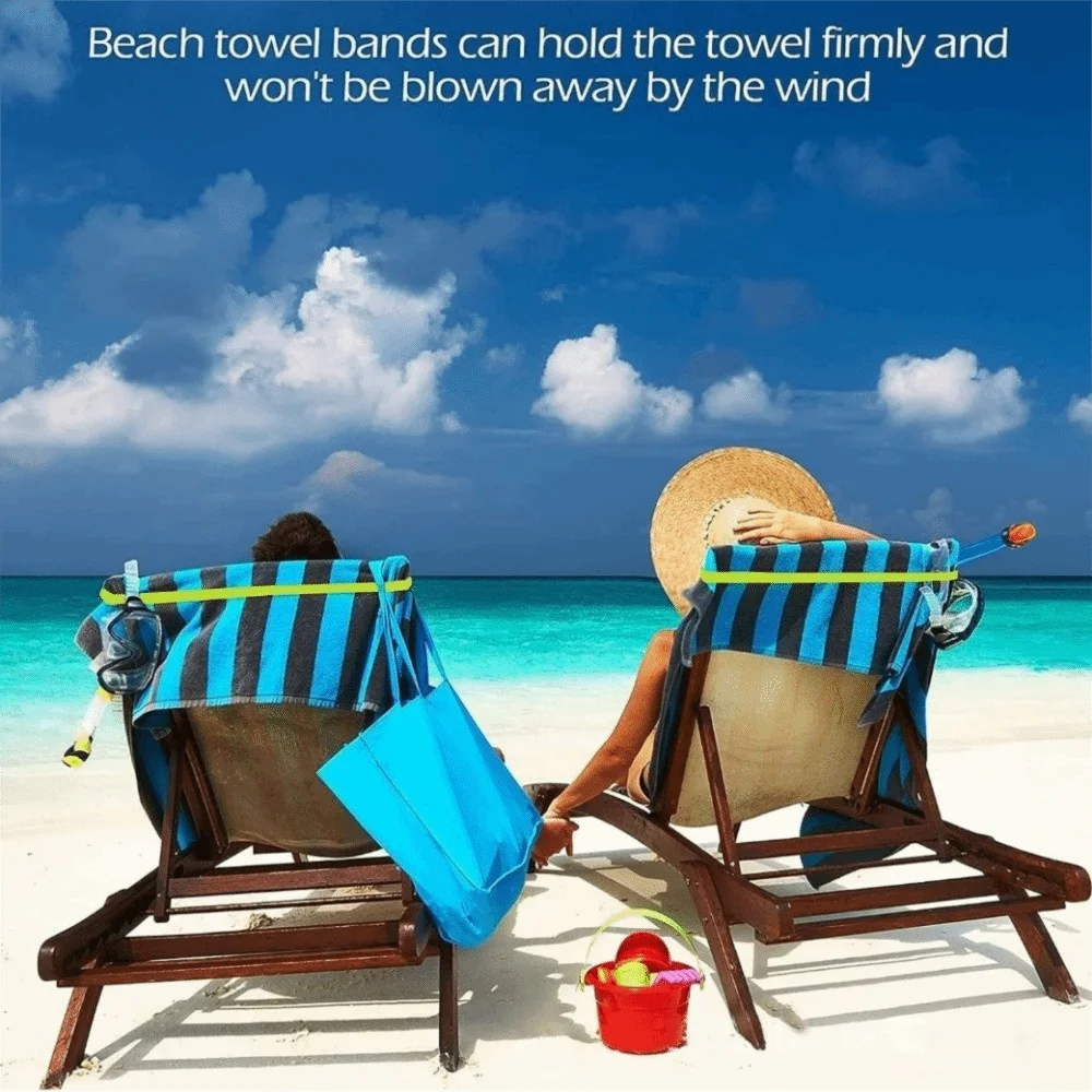 4 pcs Windproof Beach Towel Clips Colorful Multi-functional Stretchable Bands Silicone Break-Resistant Elastic Bands Cruise Vue