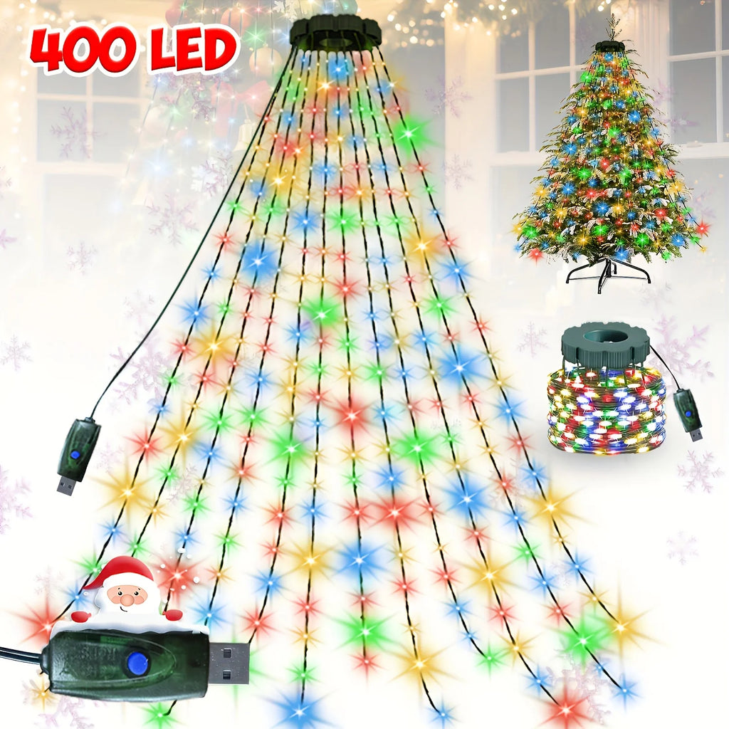 Multicolor Waterfall LED Christmas Tree LED Lights with USB Plug, Hanging Fairy String Light for Indoor Xmas Party Window Decor Vue