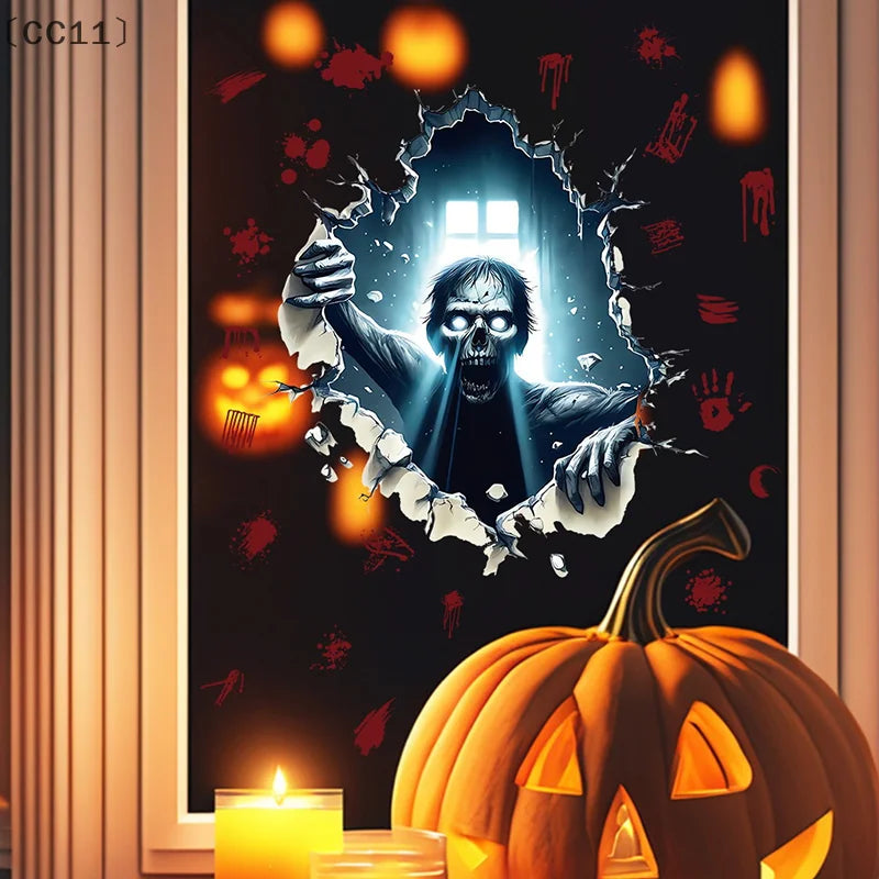 〔CC11〕Removable 3D Effect Halloween Wall-breaking Horror Zombies Climbing Window Wall Stickers Waterproof Oil-proof Stickers Vue