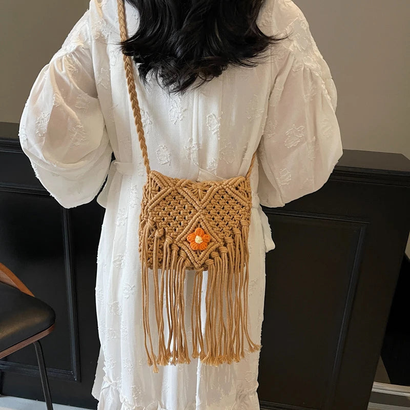 Summer Bags Women Handmade Tassel Beach Woven Handbags Vacation