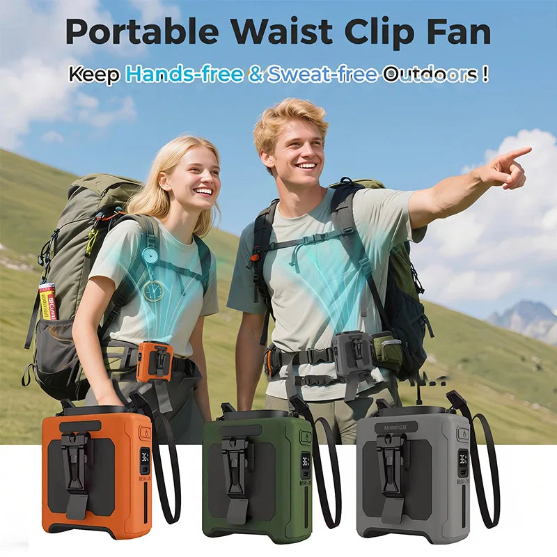10000mAh Portable Waist Fan LED Lighting Hanging Neck Fan with Power Bank 5 Speed Strong Airflow Cooling Fan for Outdoor Working Vue