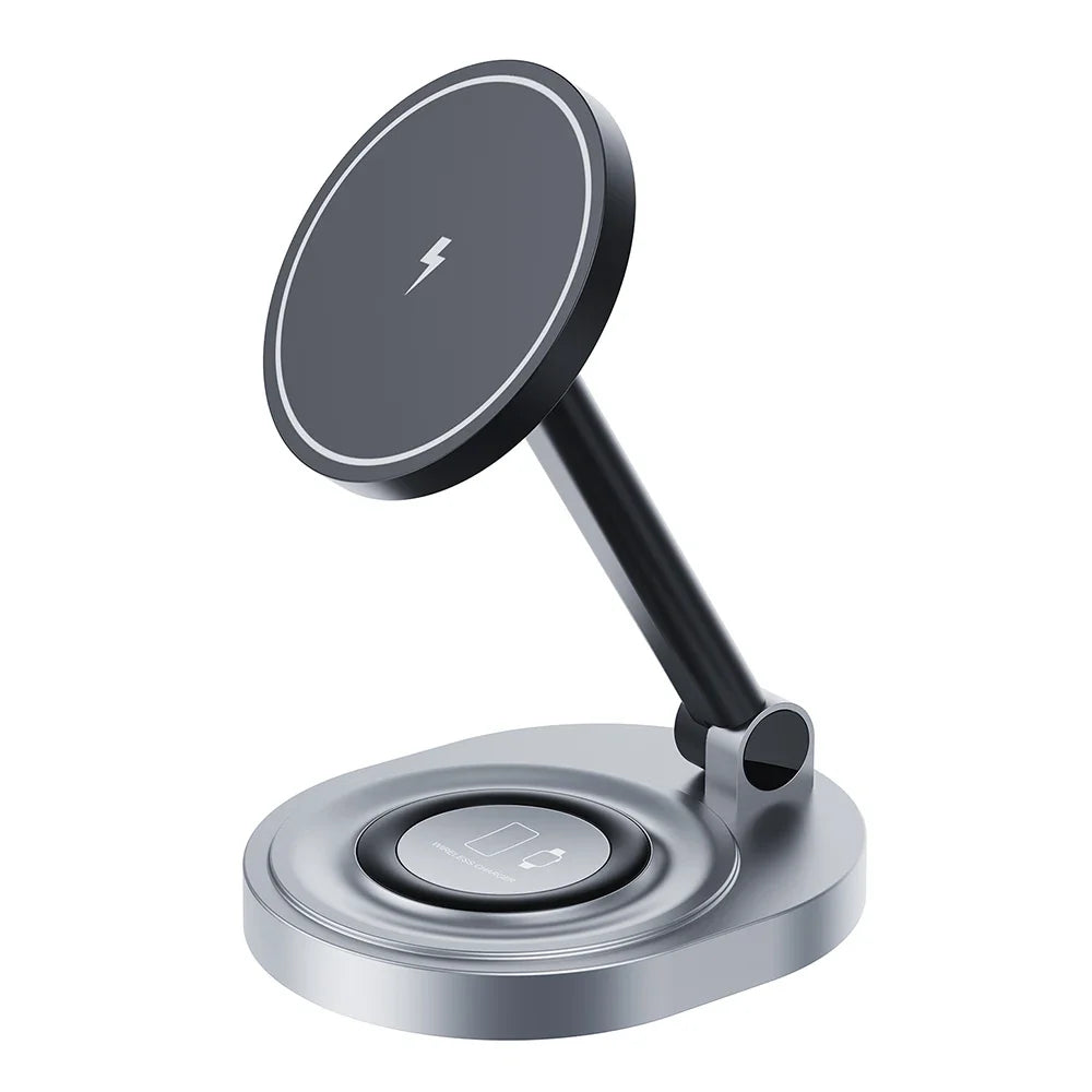 2 In 1 Magnetic Wireless Charger Stand Pad Foldable Charging Station For iPhone 15 14 13 12 Pro Max Apple Watch 8 7 Airprods Pro Vue black