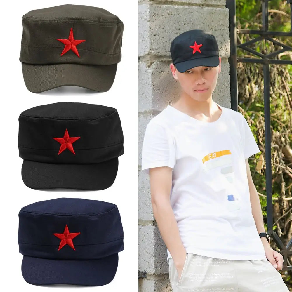 Fashion Cotton Adjustable Red Star Plain Cap Hat Sun Hats