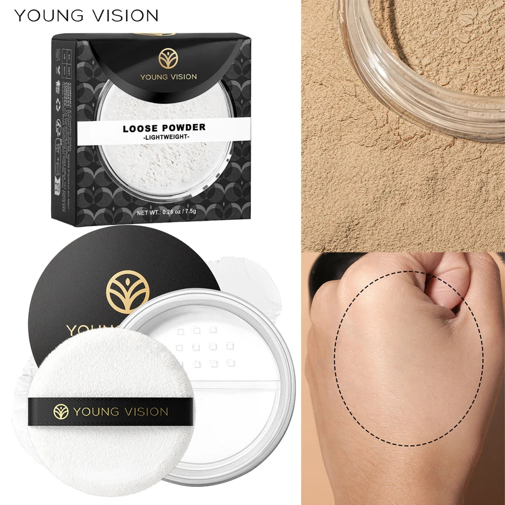 YOUNG VISION Setting Powder Loose Powder Non stick Powder, Breathable, Delicate, Matte Honey Powder with Puff Vue