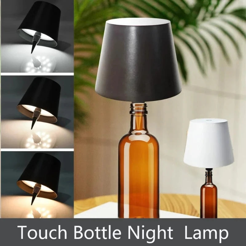 Wireless Table Lamp LED Wine Bottle Base Rechargeable Vases Light Touch Switch Bar Dining Lamp Vue